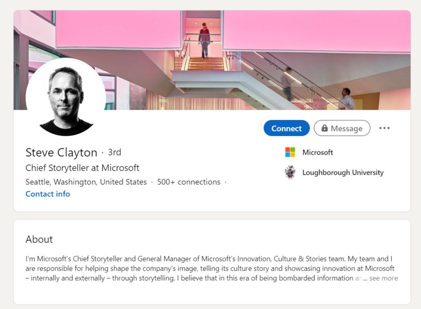 LinkedIn social selling profile 4 - Steve Clayton