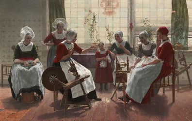 Fine art painting of women working