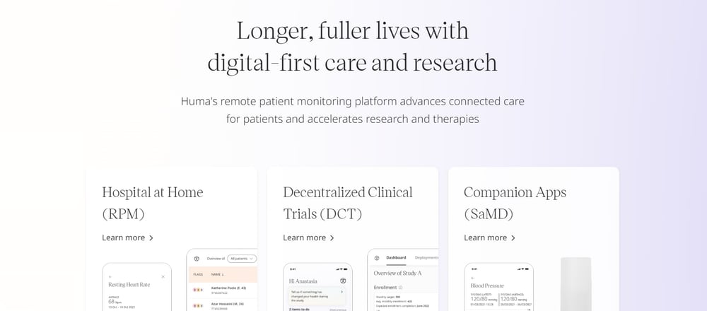 Huma healthtech website homepage