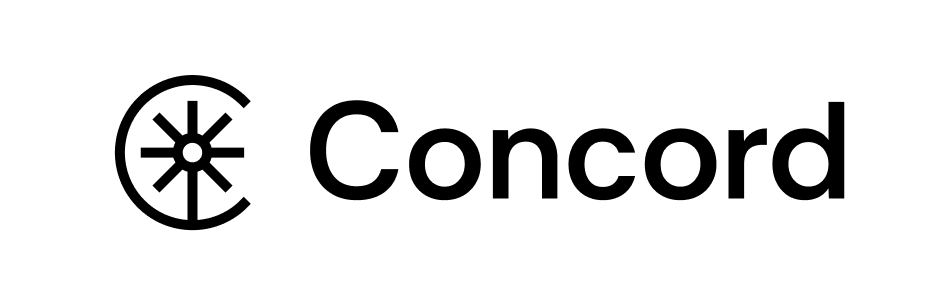 Logo option 2 for Concord - the logo resembles a bold line drawing of a dandelion framed with a partial circle.