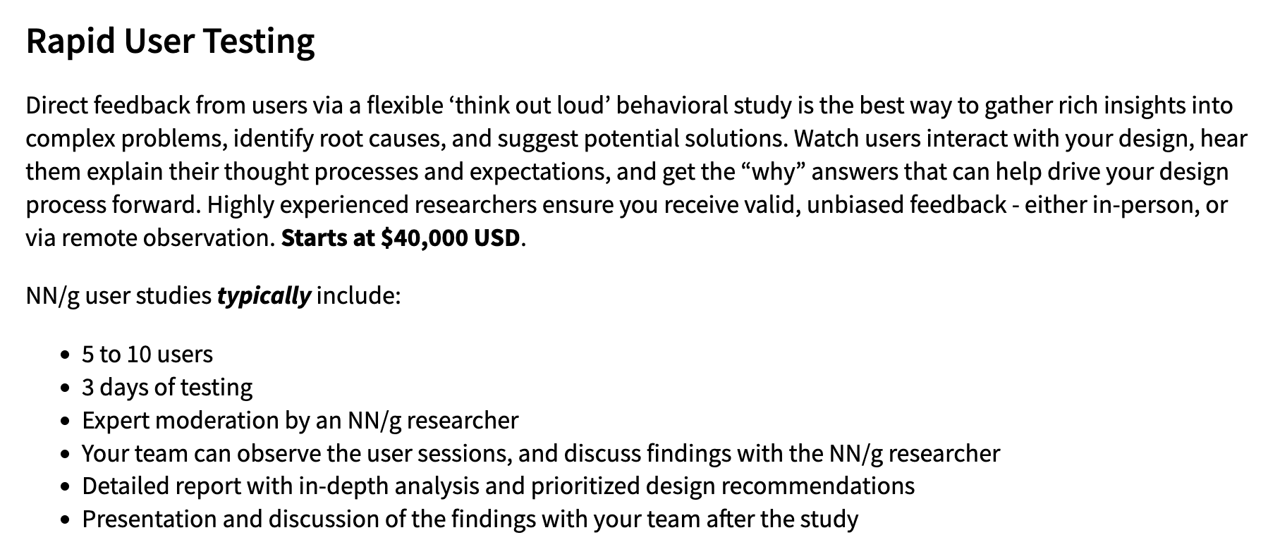 Example of prices start at pricing page