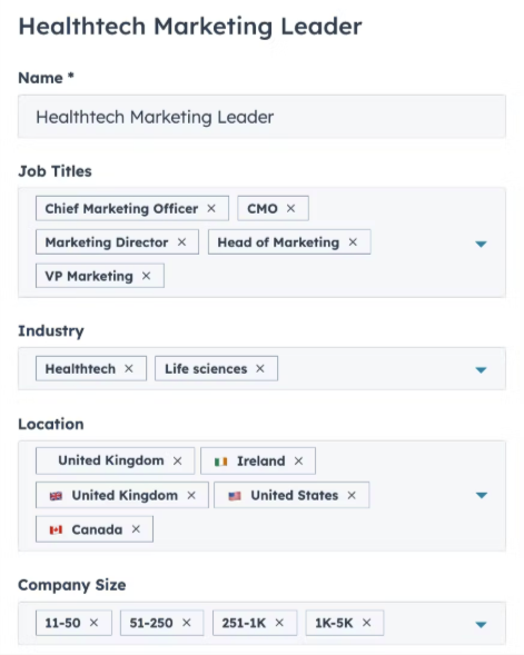 Image of brand data fields in HubSpot.